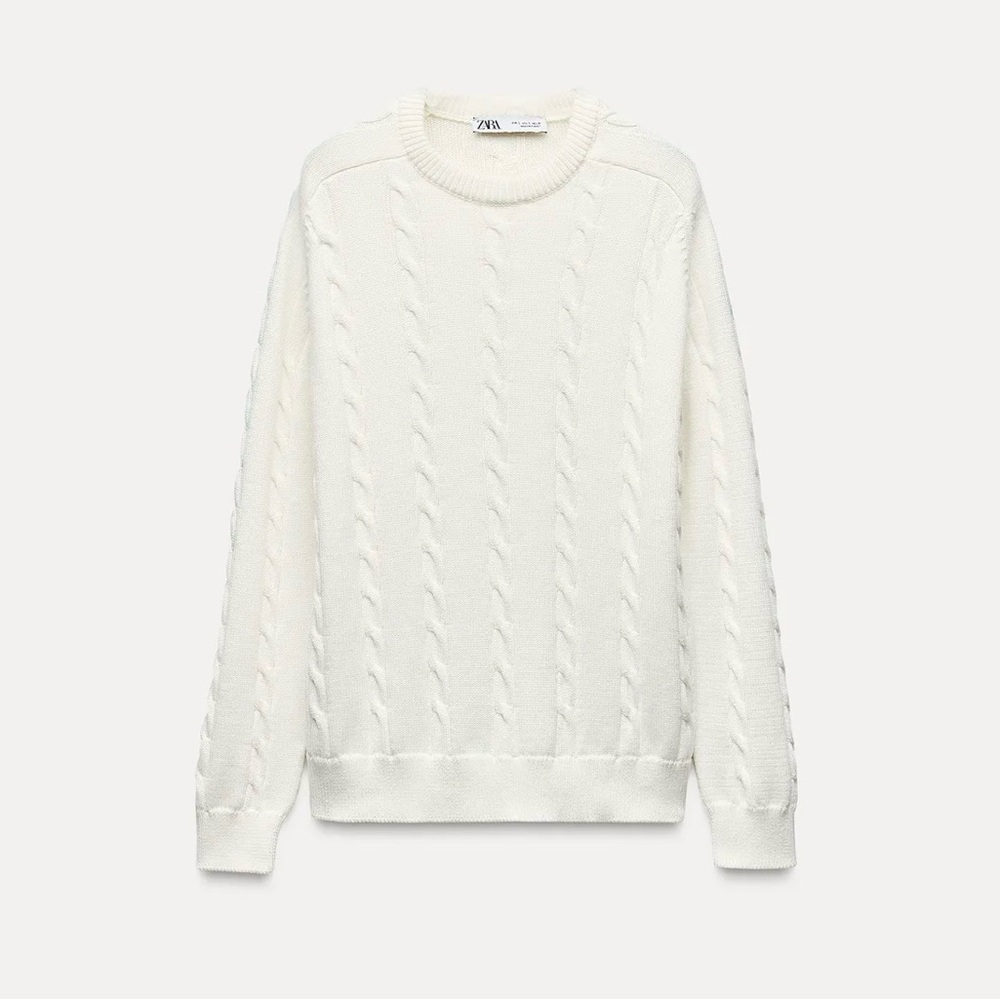 Zara Cream Cable-Detail Crewneck Sweater